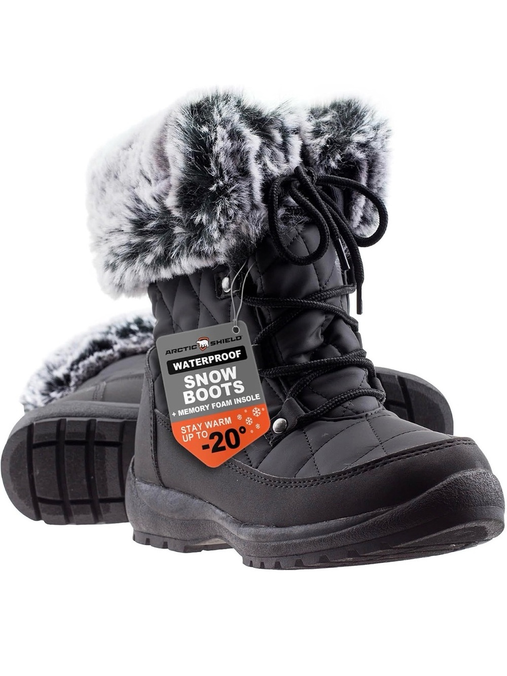 ArcticShield Waterproof Snow Boots Black Faux Fur Size 6
